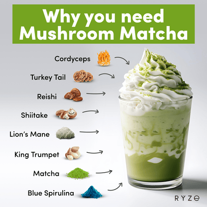 RYZE Mushroom Matcha - with 6 Organic Adaptogenic 
