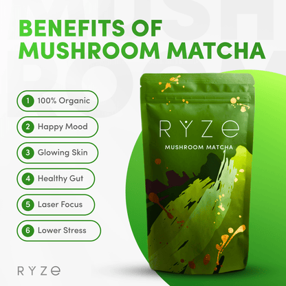 RYZE Mushroom Matcha - with 6 Organic Adaptogenic 