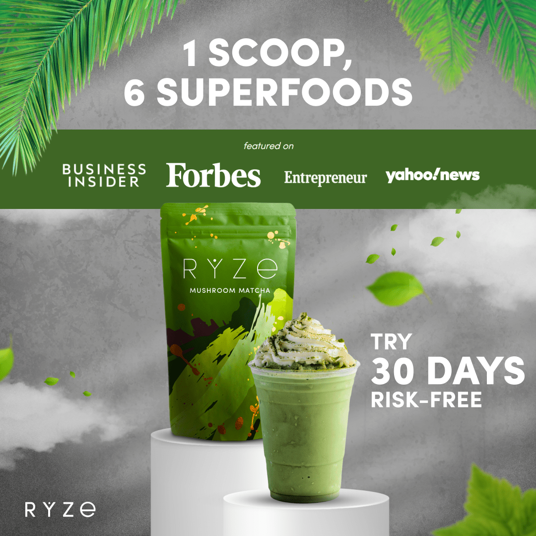 RYZE Mushroom Matcha - with 6 Organic Adaptogenic 